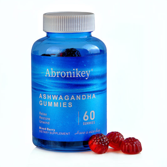 Gomitas de ashwagandha y vitamina D de Abronikey con frutos rojos, KSM-66, veganas, de origen vegetal, sin OGM, sin gluten y sin gelatina 