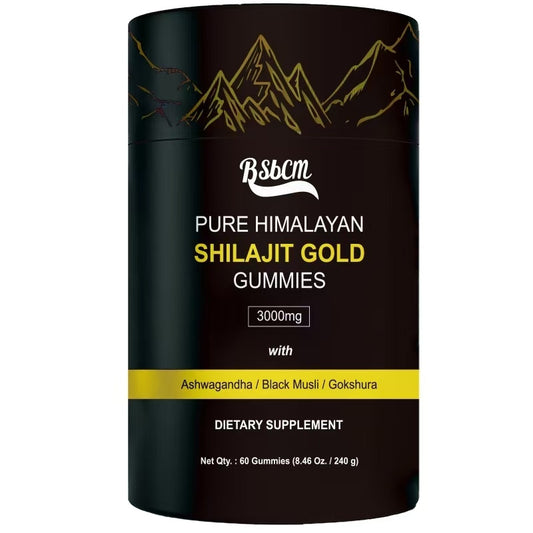 Gomitas de Shilajit puro orgánico del Himalaya con ashwagandha para hombres y mujeres, sin azúcar añadido, 60 gomitas